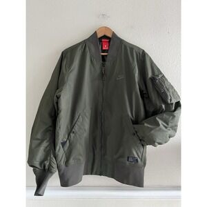Nike Mens L Bomber Flight Jacket Olive Green Zip Up Streetwear Utility Modern